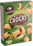 CARREFOUR SENSATION ONTBIJTGRANEN MET 35% GEAROMATISEERDE CHOCOLADE-HAZELNOOTVULLING.