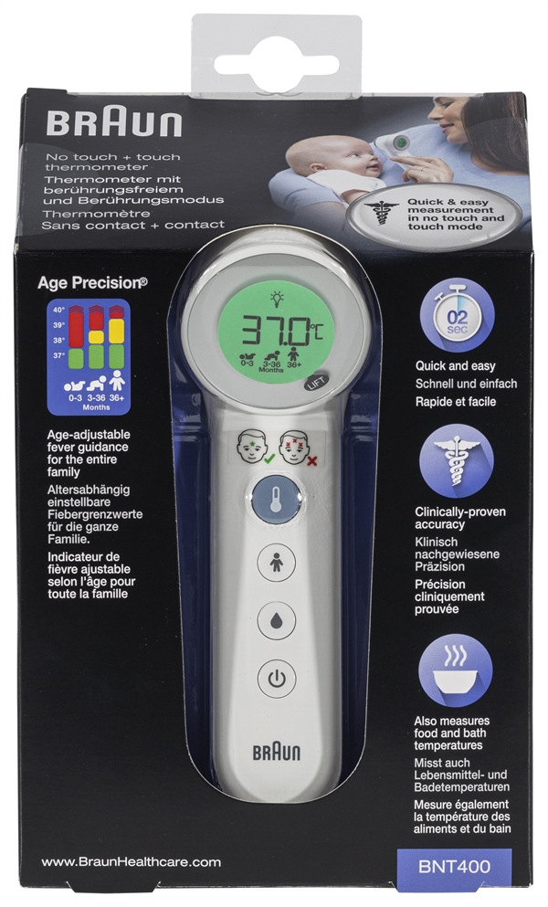 BRAUN NO TOUCH + TOUCH THERMOMETER BNT400 test en review Testaankoop